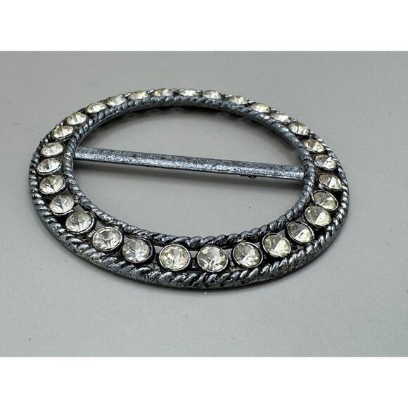 Vintage Art Deco Clear Crystal Belt Slide / Large Scarf Slide - Picture 3 of 9